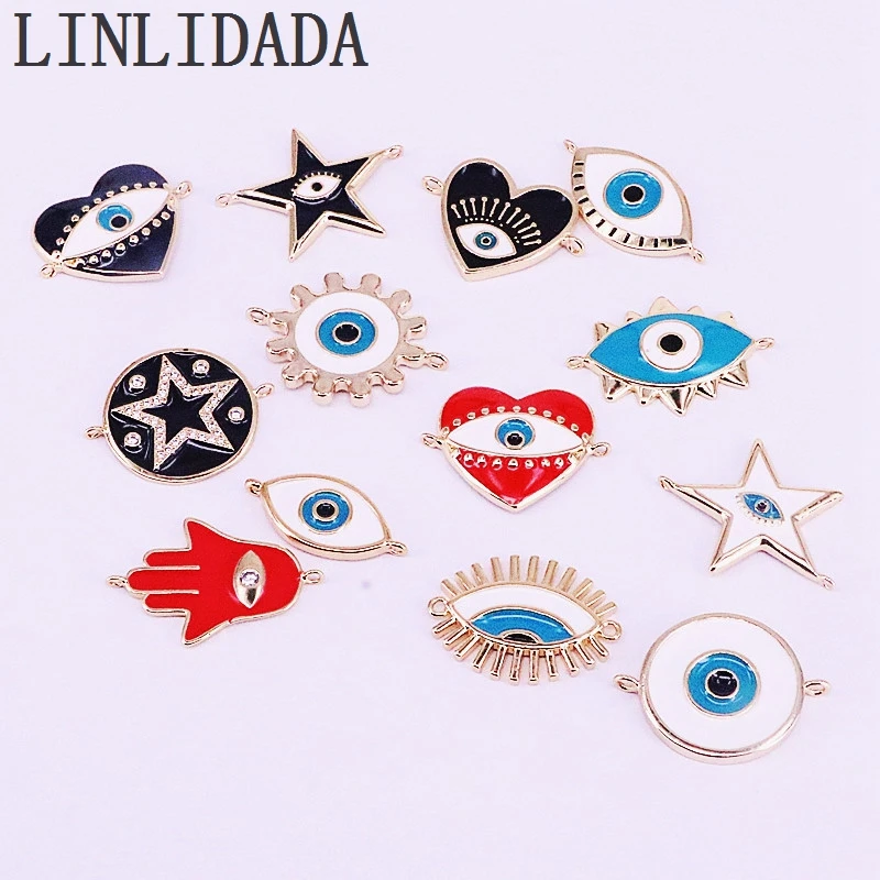 

30Pcs Mix Color Enamel Connector Beads, Round/ Star/Hand/Eye shape Connector Fit Jewelry DIY Accessories