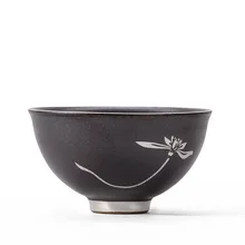 Черная Керамическая чайная чашка в японском стиле, набор серебряных чашек, Рекомендуемая чайная церемония, изысканная чашка