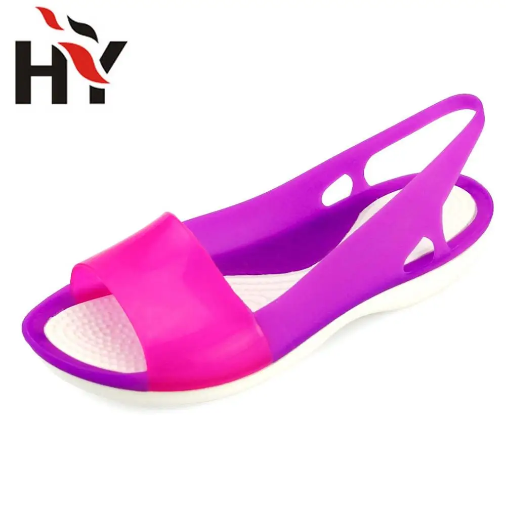 Новинка; женская прозрачная обувь для дождливой погоды, босоножки на танкетке, женские босоножки, летние, разноцветные, с острым носком, на завязках, пляжные шлепанцы Valentine Mujer - Цвет: purple