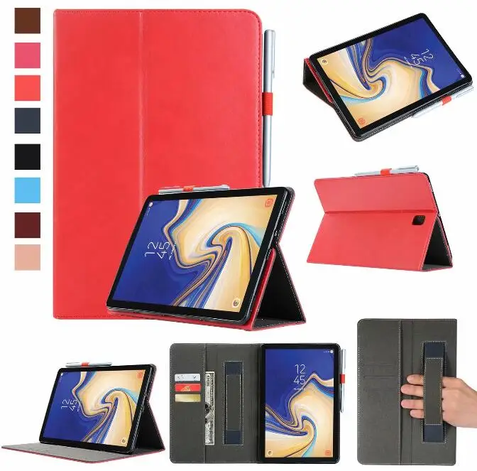 Смарт-пенал держатель для Samsung Galaxy Tab S4 10,5 T830 T835 SM-T837 10," принципиально планшеты рук в виде ракушки ручной кожи+ подставка для ручек - Цвет: Красный