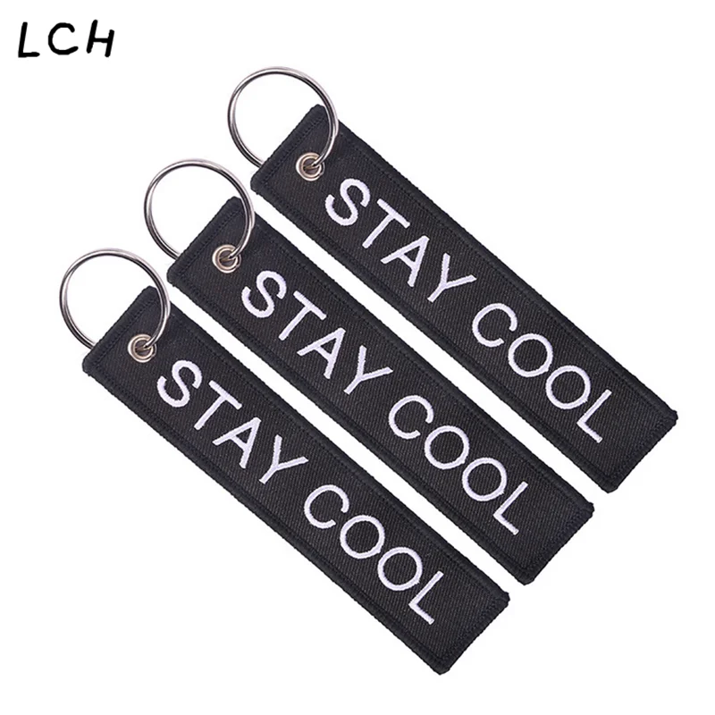 

Fashion Keychain for Friends Different Sides STAY COOL AWESOME EVERYDAY Motorcycles Key Chains black Embroidery Key Chain Gifts