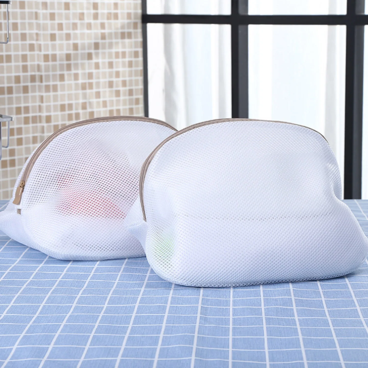 

2pcs Double Layer Mesh Laundry Net Bag Storage Bags with Zip Closure for Washing Machine Clothes Bras Socks Shoes
