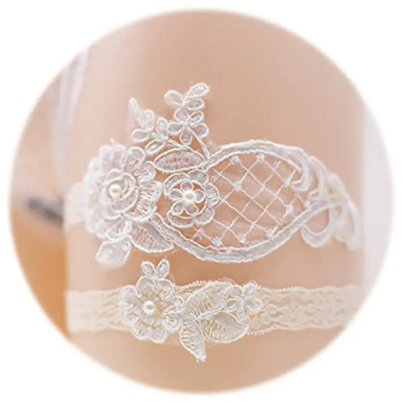 Женские полые сетки Свадебные бедра кольца набор вышитые цветочные кружева эластичный имитация жемчуга принцесса свадебные бесшовные Подвязки для ног