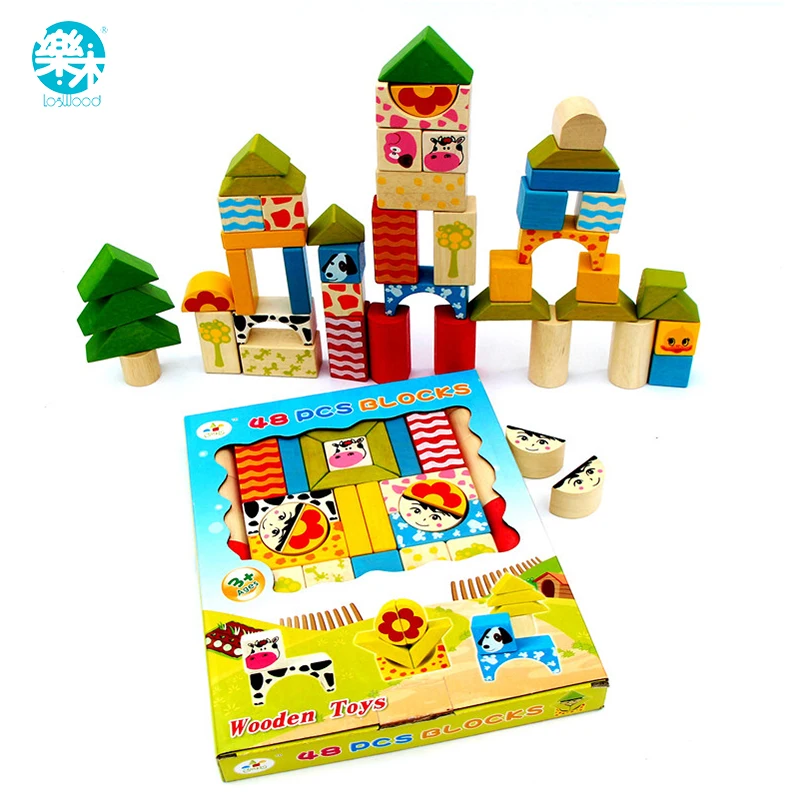 

Wooden block colorful blocks education wood building and 48PCS chopping blocks for child learning shape