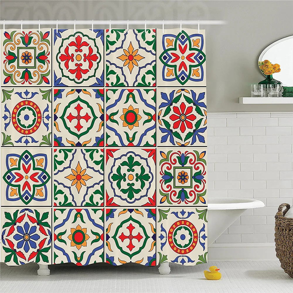 

Moroccan Gorgeous Classic Pattern of Flowers and Leaves Decorating Traditional Illustrations Polyester Bathroom Shower Curtain