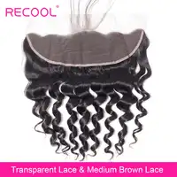 Recool Transparent Lace Frontal Closure 8-22 Inch Brazilian Loose Deep Curly Wave Swiss Lace Remy Human Hair HD Lace Frontal
