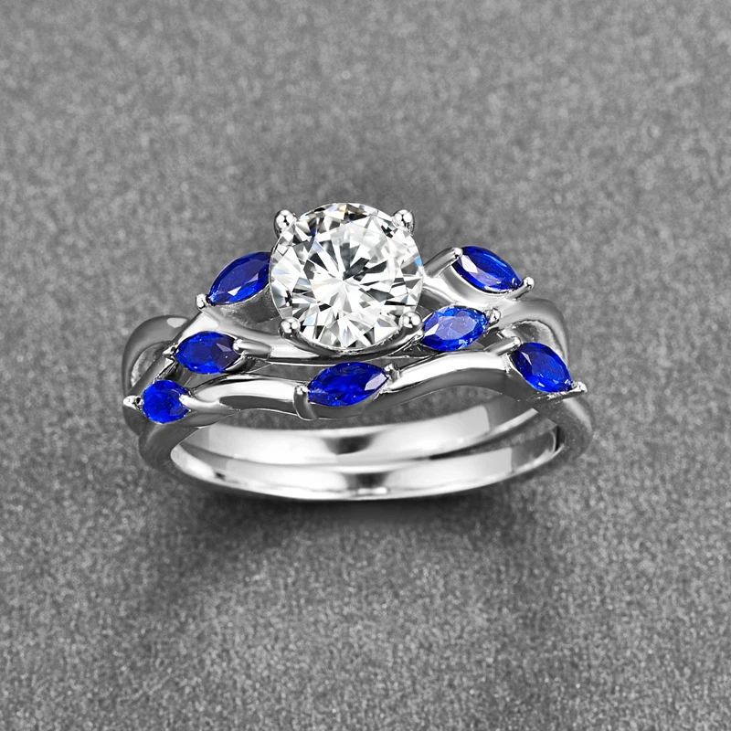 BONLAVIE Wedding Band Couple Ring Sets Horse Eye Shape Blue Sapphire Tanzanite Rings 100% 925 Sterling Silver Fine Jewelry Ring
