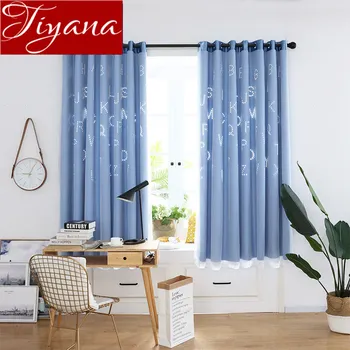 

Solid Blue Curtain Boys Kids Room Hollow Letter Double Nursery Curtain Cloth Drape Door Finished Product Grrommet Top X503#30