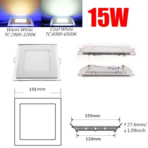 Акриловый+ стеклянный двухцветный светодиодный панельный светильник S 10W 15W 20W квадратный светодиодный потолочный светильник, панельный теплый белый/холодный белый AC 85-265V