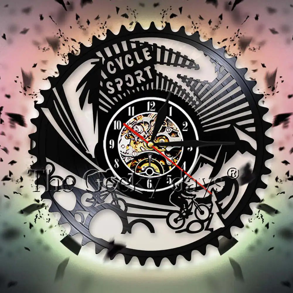 

Cycle Sport Mountain Bike Art Decorative 3D Wall Clock Modern Design Vinyl Record Wall Clock Watches Handmade Gift For Biker