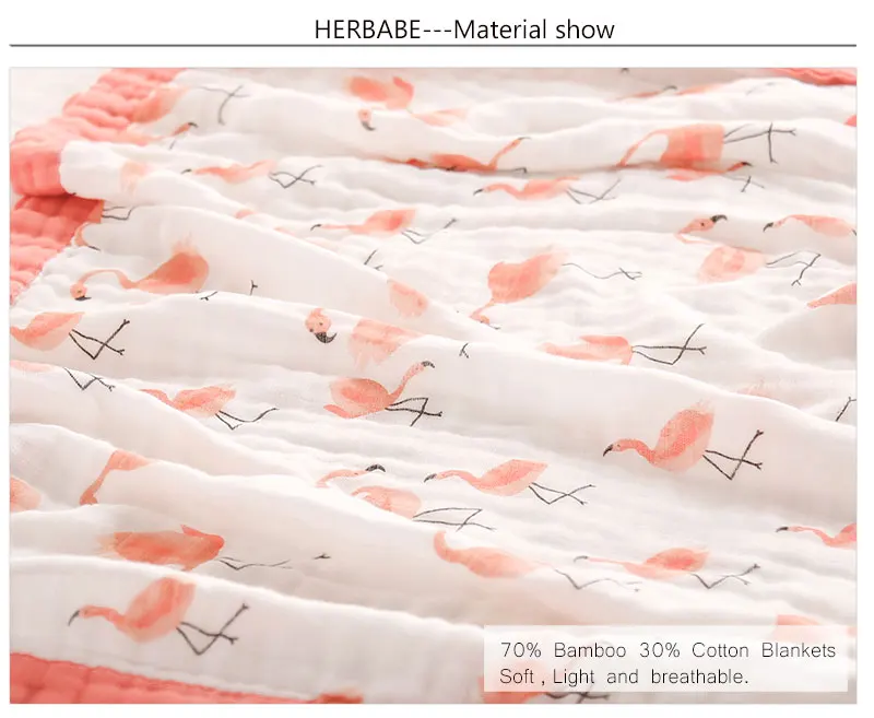 Herbabe/детское одеяло для пеленания с фламинго, s 120x120 см, муслиновое Пеленальное Одеяло для новорожденных, детское одеяло для кормления, чехол для коляски, игровой коврик
