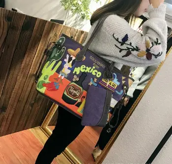 

KVKY 2018 Embroidered Printed Casual Tote Women Canvas Handbag Single Shoulder Shopping Bags Fashion Female Canvas Beach Bag