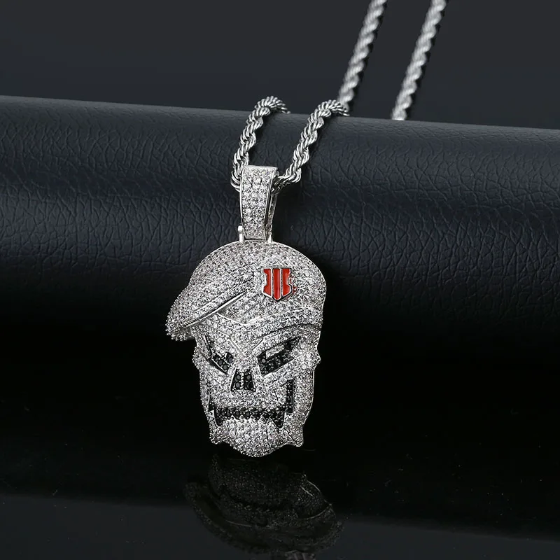 JINAO AAA Micro Pave Black Ops кулон череп скелет ожерелья серебро кубический циркон Iced Out цепи для мужчин хип хоп ювелирные изделия мужской подарок