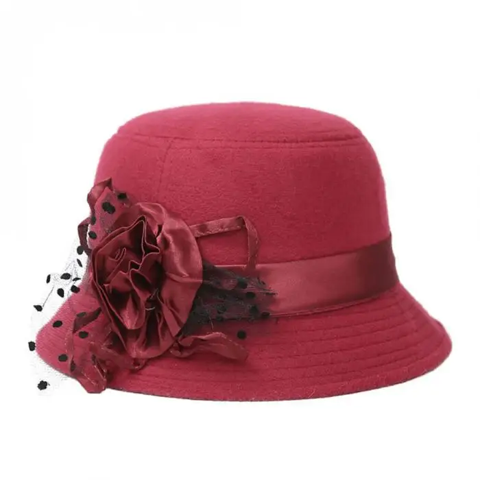 Модная винтажная женская шляпа-федора, имитация шерстяного цветка, Осень-зима, сохраняющая тепло Кепка с покрывалом, элегантные женские шляпы с бантом, IK88