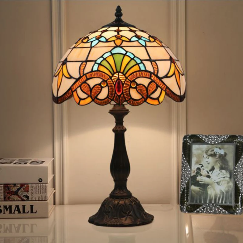 

WOERFU 30cm Tiffany Table Lamp E27 Alloy Base Baroque Bedroom Bedside Lamp Creative Fashion Retro Table Lamp