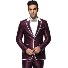 Мужской костюм одной кнопки Для мужчин; свадебное платье Костюмы партия смокинг костюм Homme Фиолетовый и Темно-синие ternos masculino z1188