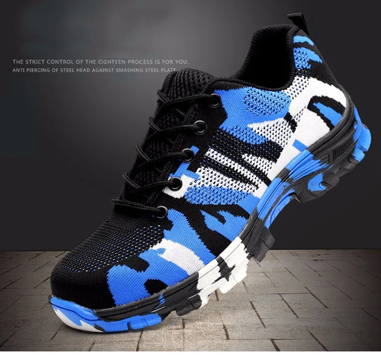 Men Safety Work Shoe Boots Fashion Camouflage Breathable Mesh Steel Toe Protective Shoes Labor Insurance Puncture Proof Shoes (1)