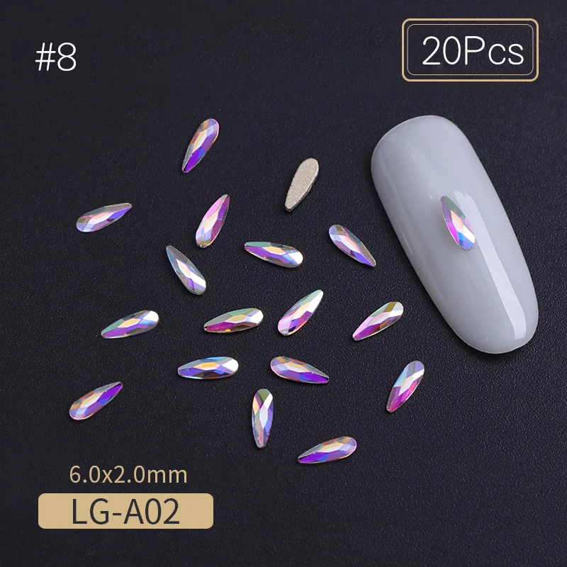 

20Pcs Nail Rhinestones Water Drop Shape Mixed Color Flat Bottom Nail Stones for Gel Polish DIY Decors Accessories