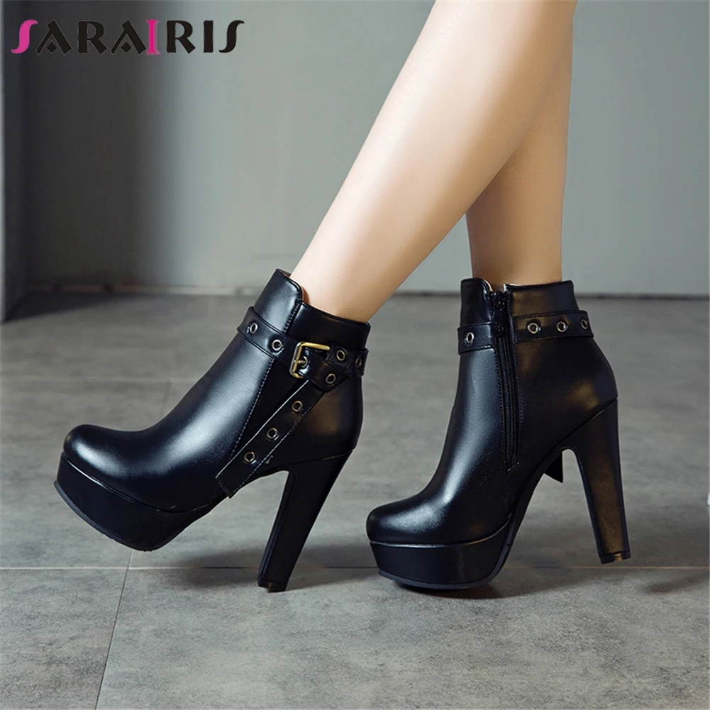 

SARAIRIS New Plus Size 35-50 Ladies High Heels Platform Buckle Women Shoes Woman Party Office Sexy Autumn Winter Ankle Boots