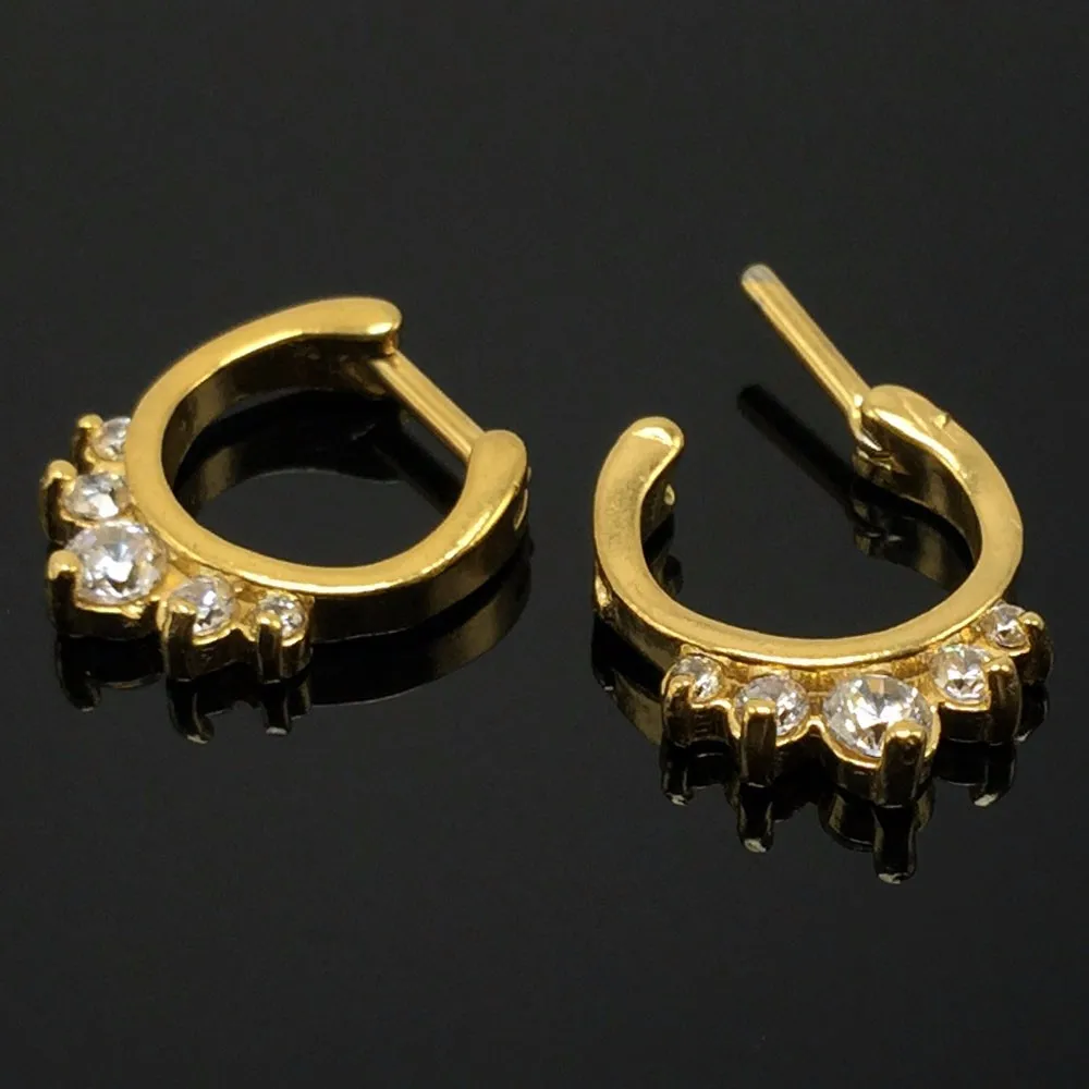 Fashion sexy nose rings for women's septum piercings gold plated stainless steel with crystal 1.2mmx10mm 16G gauge pircing 4