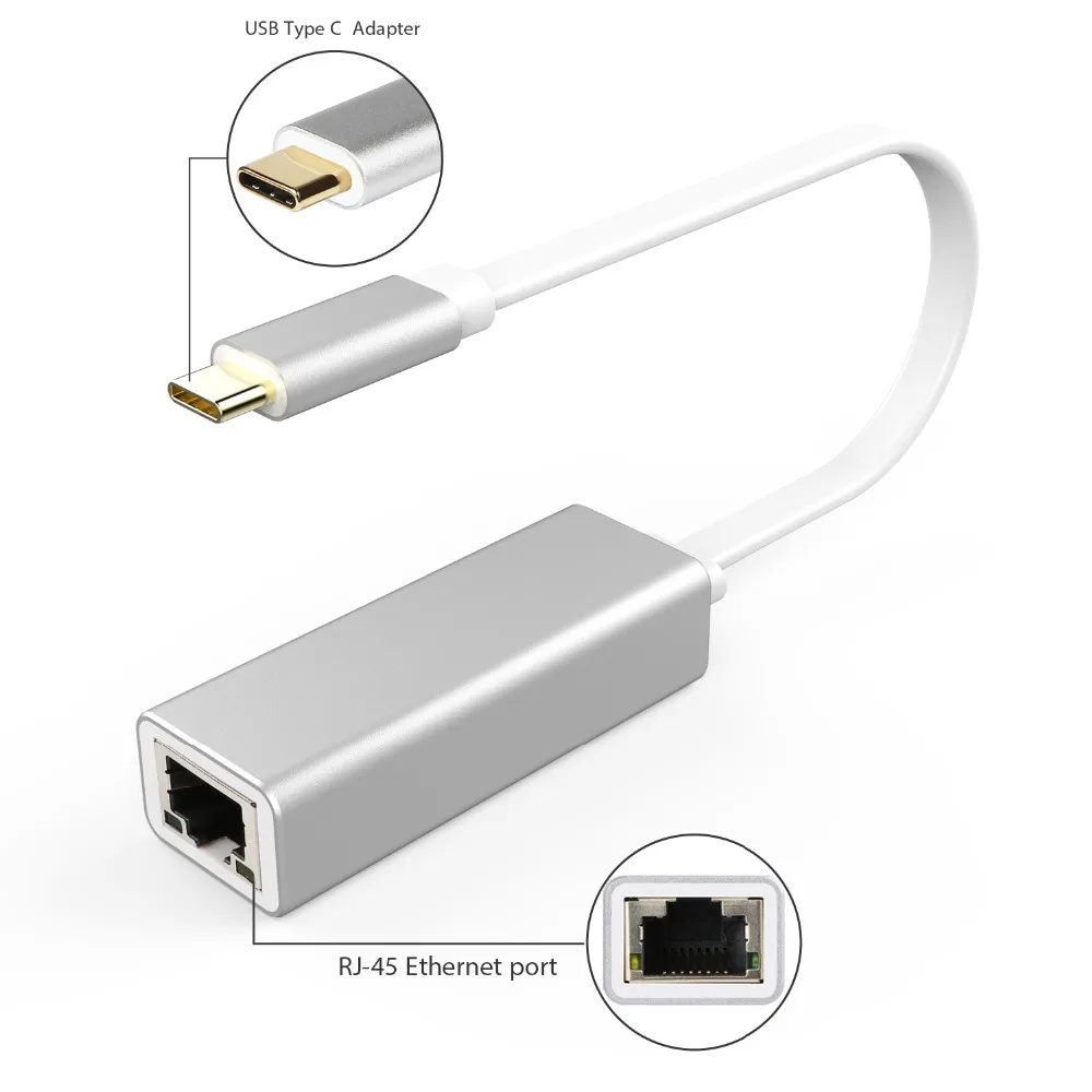 JZYuan USB C Ethernet адаптер сетевой карты RJ45 Lan для MacBook Windows 7/8/10 Type 10/100/1000 Мбит/с|Сетевые