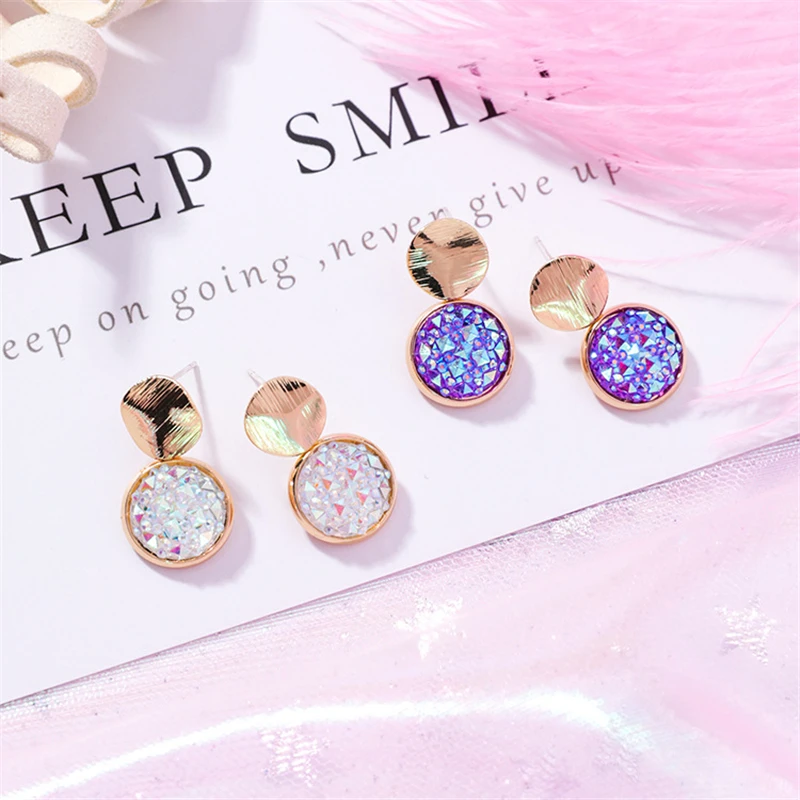 

New Korean Geometric Multicolor Rhinestone Round Personality Drop Earrings For Women Fashion Cute Dangle Oorbellen Pendientes