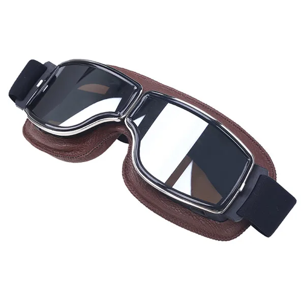 POSSBAY винтажные Ретро пилот мотоциклетные очки Google кожа ветрозащитный Мотокросс спортивные мотоциклетные катание на лыжах очки Googles - Цвет: Silver lens