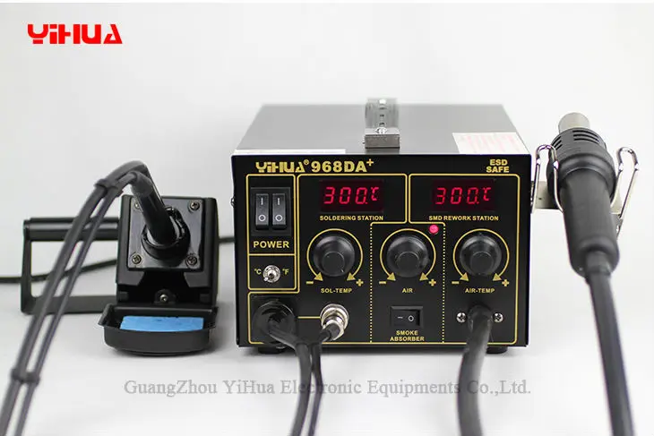 

Free Shipping YIHUA 968DA+ Hot Air Repair Rework Station With Digital SMD Soldering Iron Tip