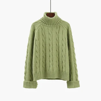 

2019 new turtleneck solid women sweaters and pullovers knitted loose thicken warm female lady elegant pulls coat tops