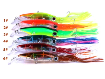 

6pcs Hard Plastic Fishing Lure Rig Minnow Squid Tentacle Diving Trolling Bait 6 Colors 14cm 40g Hook Size 1/0# HENGJIA BAIT