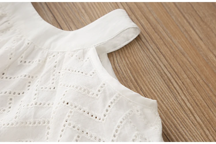2018 Summer 2-10 Years Children Cotton Solid Color Off Shoulder Strapless Hollow Out Wave Little Sexy Kids Girl Dress Blouse (20)