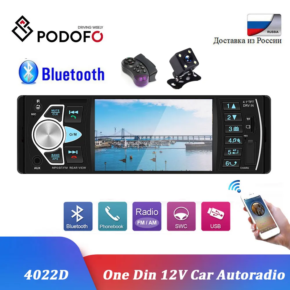 

Podofo 1 Din Car Radio Bluetooth Autoradio 4.1'' 12V FM USB AUX Audio Stereo With Steering Wheel Remote Control Rear View Camera