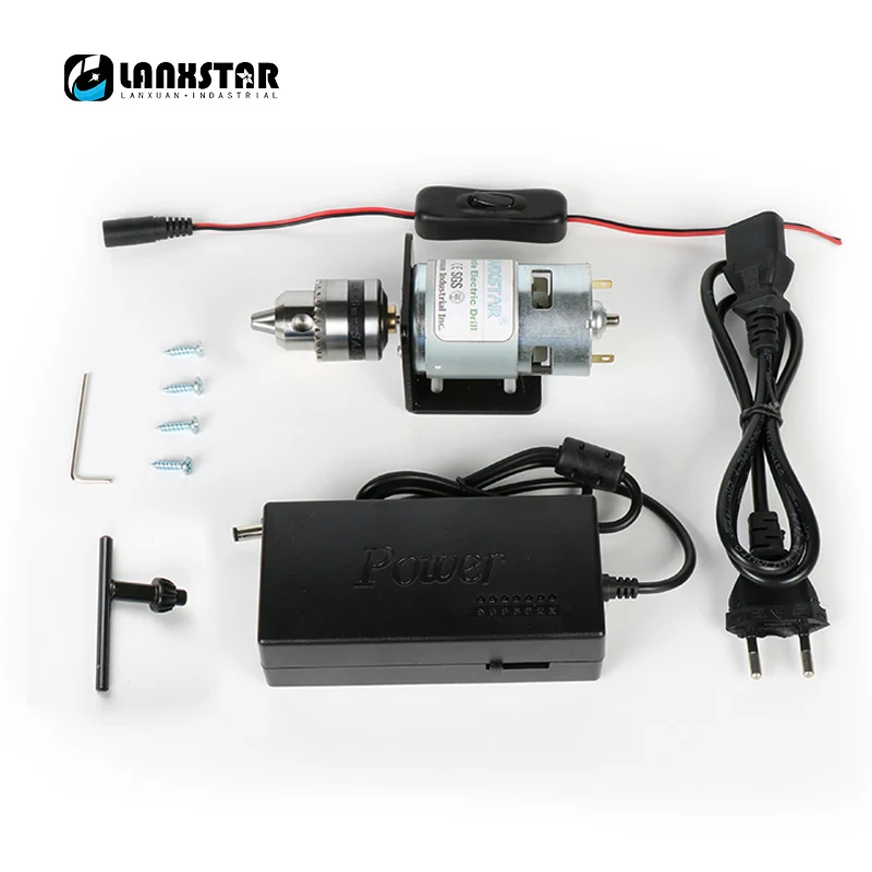 Full 60W Power 775 Motor Large Torque Electric Drill with 24V Switching Power Supply Multifunction B10 Chuck Copper Sleeve Drill quality brushes 775 motor 5mm shaft 60w power motors large torque 12 36v dc electric drill tool bearing with cooling fan motor