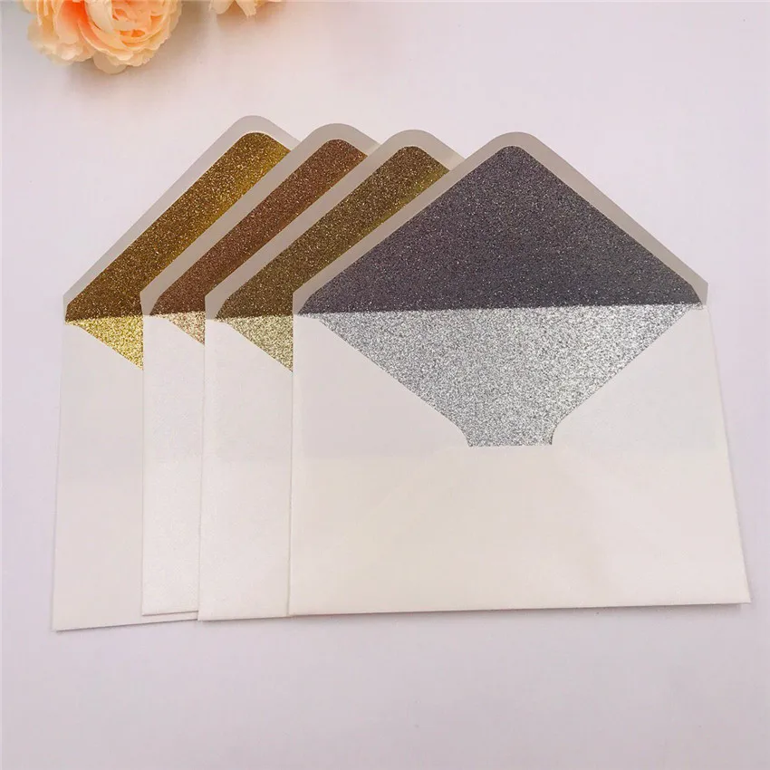 

50pc Ivory Paper Wedding Invitation Card Envelope with Glitter Lined Envelope 4 Celebration for Greeting Card