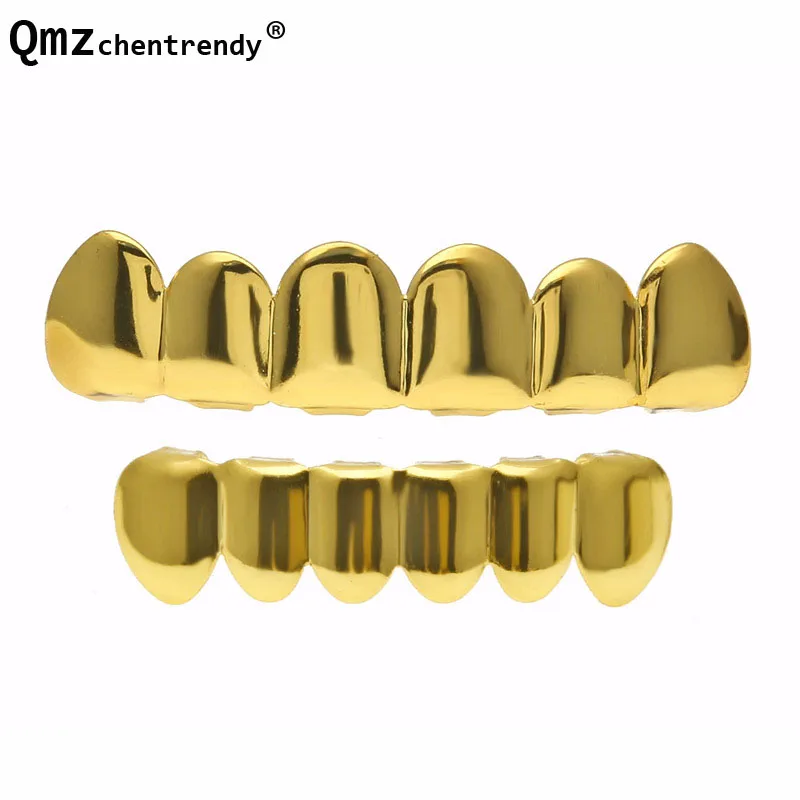 

Men Women Gold Silver Color Top Bottom Teeth GRILLZ Mouth Teeth Caps Hip Hop Bling Grills gold Set
