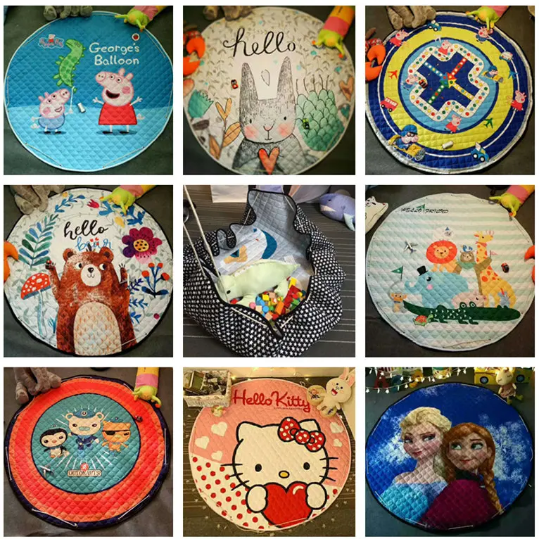 

Decor Lovely Baby Cartoon Carpet Round Kid Room 110 150cm Baby Play Mat Portable Toy Storage Bag Outdoor Picnic Blanket Tapetes