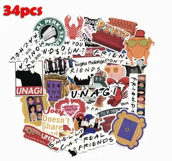 

34PCS American drama friends famous actor coffee bill suitcase computer scooter decorative stationery stickers diy diary sticker