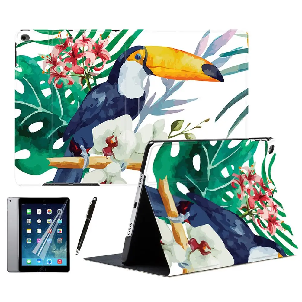 Умный чехол-подставка из ПУ кожи с тропическим рисунком птицы для Apple iPad Air 1 2 3 9 7