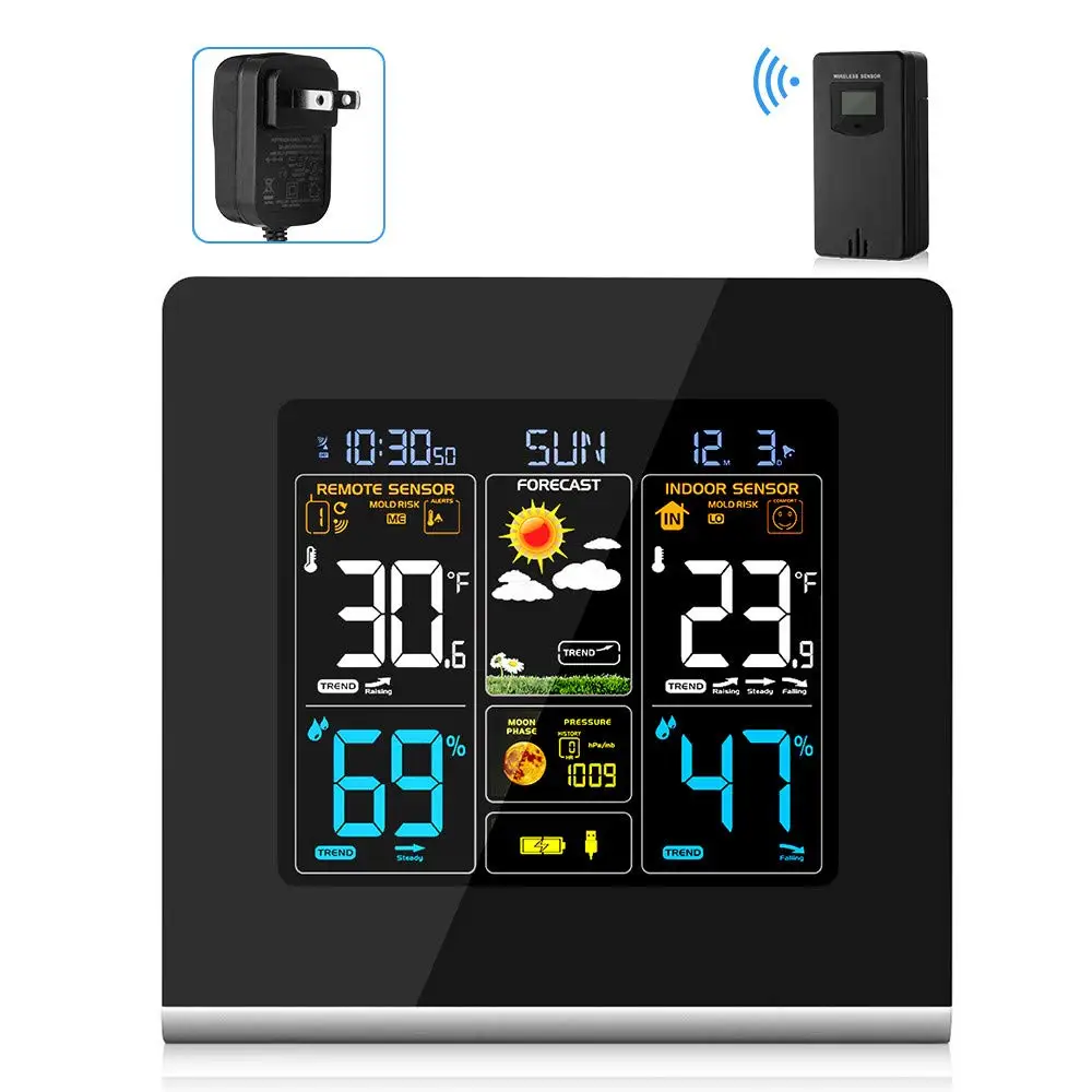 

ABKM Hot Weather Clocks,Wireless Weather Station, Hygrometer Indoor Outdoor Thermometer, Weather Forecast Station With Hd Dis
