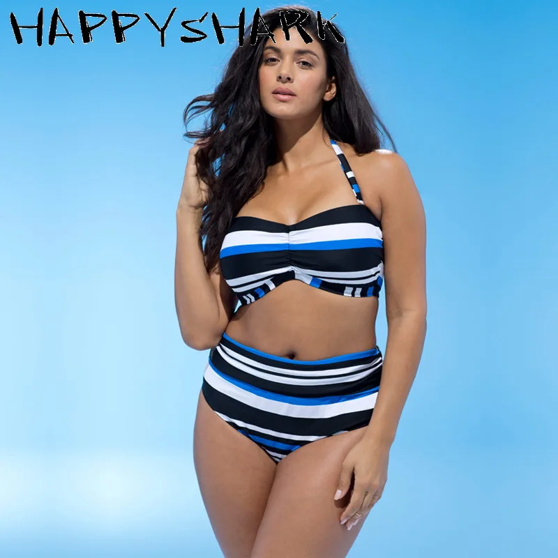 HAPPYSHARK бикини размера плюс Купальники в разноцветную полоску новинка 2018