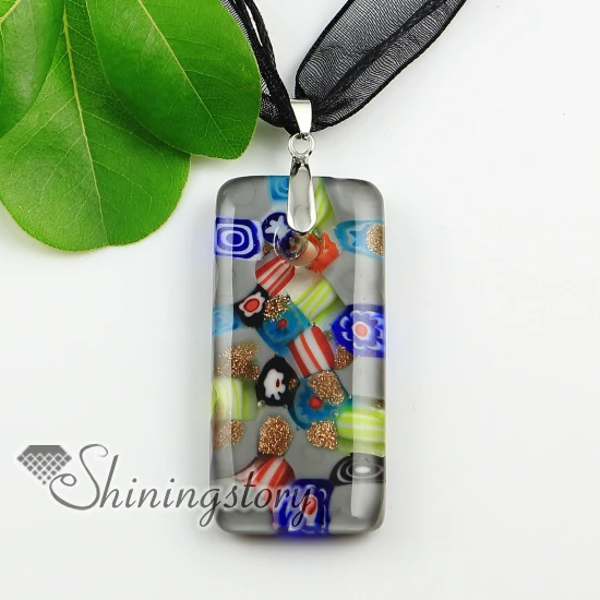 oblong glitter millefiori lampwork murano Italian venetian handmade glass necklaces font b pendants b font font
