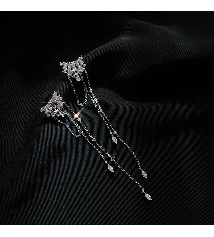 925 пробы серебряные висячие серьги с кисточками для женщин, Кристальные персонализированные женские модные ювелирные изделия, корейские длинные серьги-цепочки