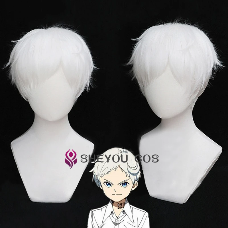 Парик для косплея Yakusoku no Neverland Норман 28 см короткий чистый белый термостойкий с