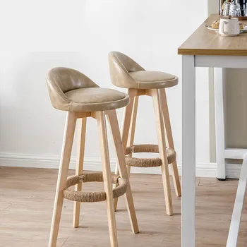 

Bar Chair Solid Wood Frame Home Bar Chair Colorful Fabric Modern Minimalist Bar Stool European PU Fabric Front Desk High Stool