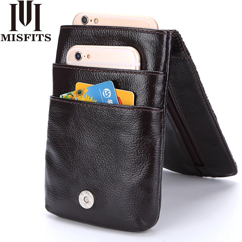 MISFITS New Fashion Genuine Leather Men Waist Packs With High Quality Cowhide Mobile font b Phone