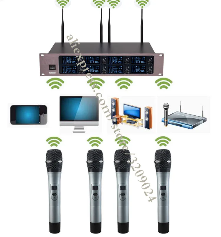 Профессиональный 8 ручных микрофонов UHF 8 каналов беспроводной микрофон системы 8 каналов многоканальный