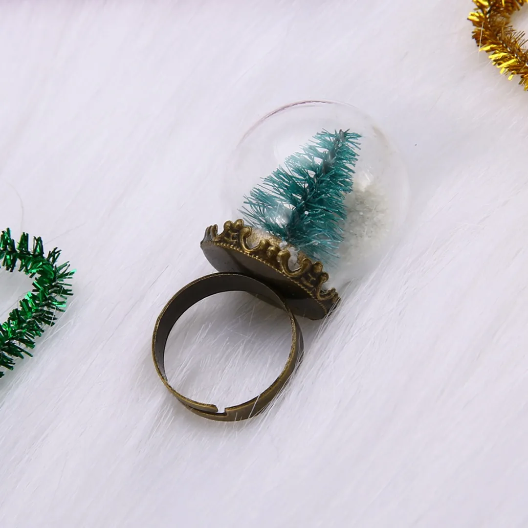 Shellhard Luminous Xmas Rings Shellhard Christmas Tree Glass Snowball Glow In The Dark Finger Ring For Women Men Jewelry