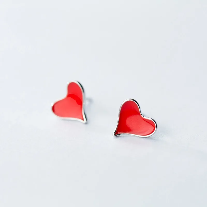sweet heart silver earring drop glaze earrings 100% 925 Sterling silver Jewelry fashion Hypoallergenic Stud earrings woman gift