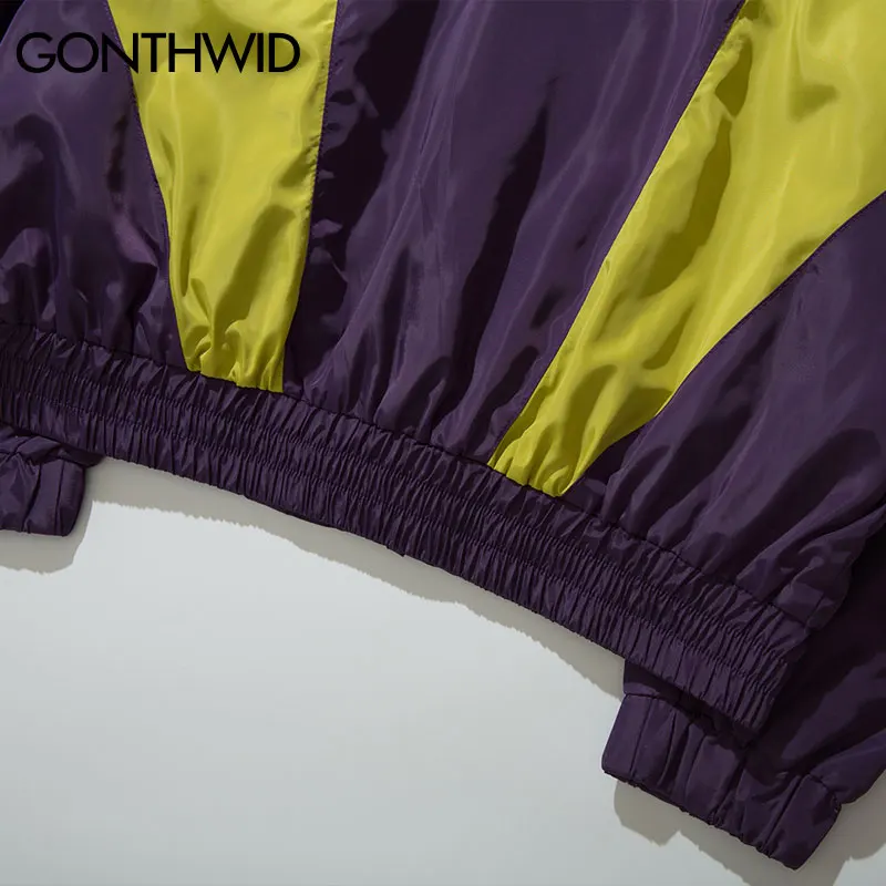 GONTHWID винтажные Цветные Лоскутные ветровки мужские хип хоп повседневные уличные модные куртки на молнии