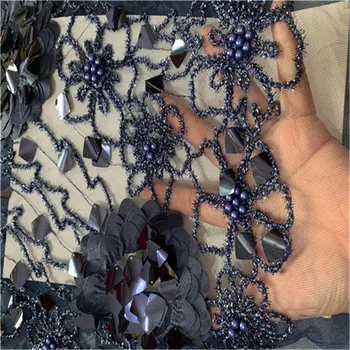 

Latest French Nigerian Laces Fabrics High Quality 3D Flower Beads Tulle African Laces Fabric Wedding African French Tulle Lace